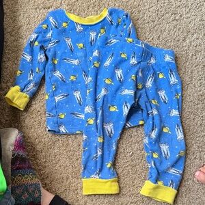 Blue Space-Themed Pajama Set with Yellow Accents